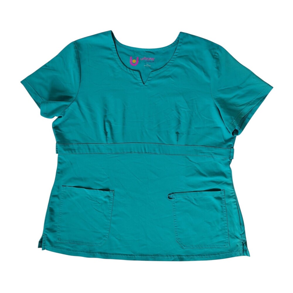 Urbane Ultimate Scrub Top Womens XL Teal Blue Medical Uniform Pockets Stretch 1x